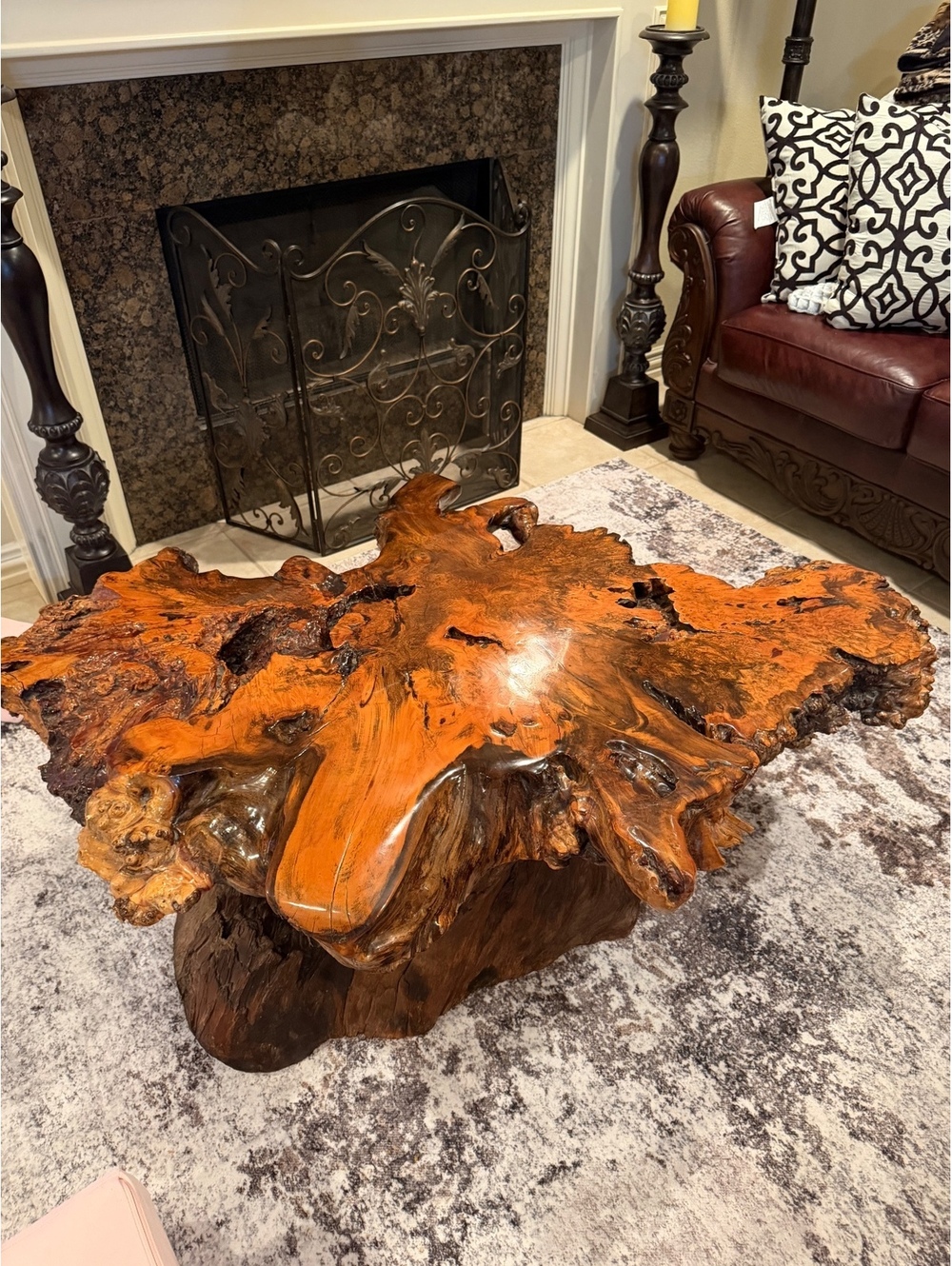 Vintage Rare live edge redwood burl slab coffee table